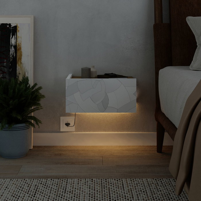Hanah Home Mesita de Noche Onda LED Blanco y Roble